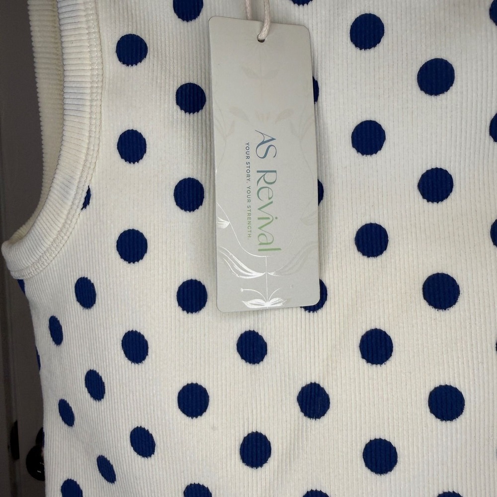 AS Revival Active Polka Dot Crop Tank Cream Navy Blue Size M/L - Picture 5 of 8
